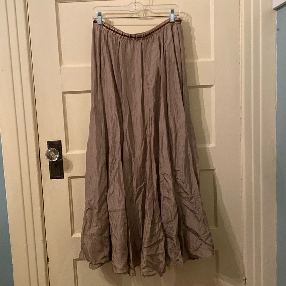 ODILLE 100% silk skirt - to the floor. Velvet trimmed elastic waistband. Size 8
